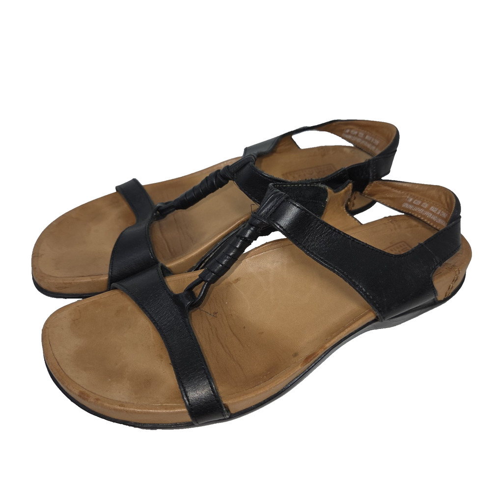 Vtg Timberland Sandals Womens 7.5 Black Leather Y2k Straps Ankle Spring Summer